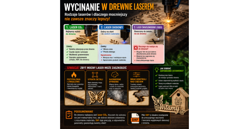 Wycinanie w drewnie laserem – rodzaje laserów i dlaczego mocniejszy nie zawsze znaczy lepszy