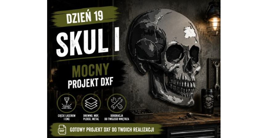 Skul I — projekt DXF z czaszką do wnętrza o mocnym charakterze